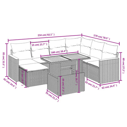 8-tlg. Garten-Sofagarnitur mit Kissen Beige Poly Rattan