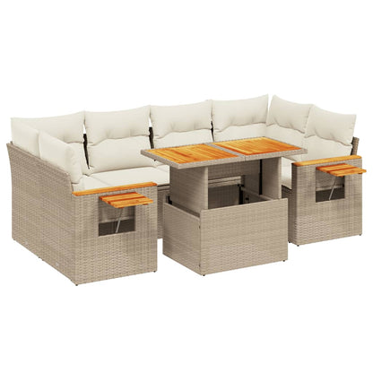 7-tlg. Garten-Sofagarnitur mit Kissen Beige Poly Rattan