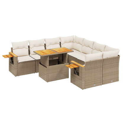 9-tlg. Garten-Sofagarnitur mit Kissen Beige Poly Rattan