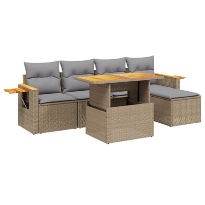 6-tlg. Garten-Sofagarnitur mit Kissen Beige Poly Rattan