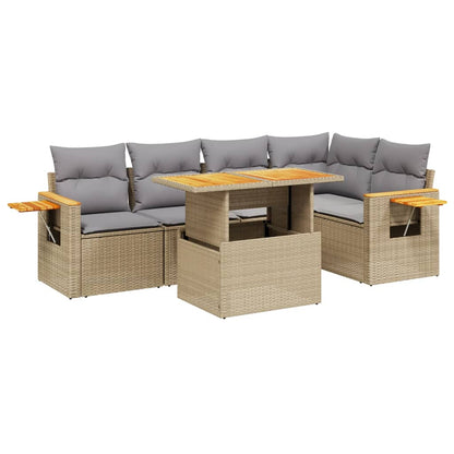 6-tlg. Garten-Sofagarnitur mit Kissen Beige Poly Rattan