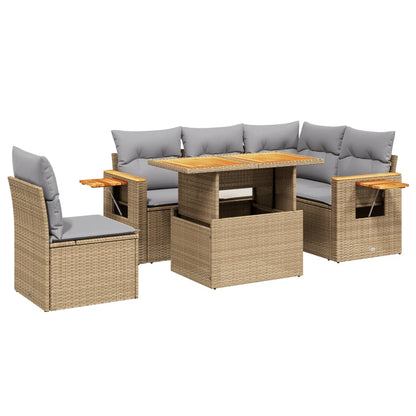 6-tlg. Garten-Sofagarnitur mit Kissen Beige Poly Rattan