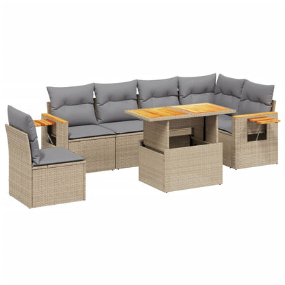 7-tlg. Garten-Sofagarnitur mit Kissen Beige Poly Rattan