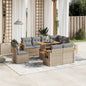 9-tlg. Garten-Sofagarnitur mit Kissen Beige Poly Rattan