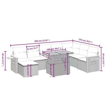 9-tlg. Garten-Sofagarnitur mit Kissen Beige Poly Rattan