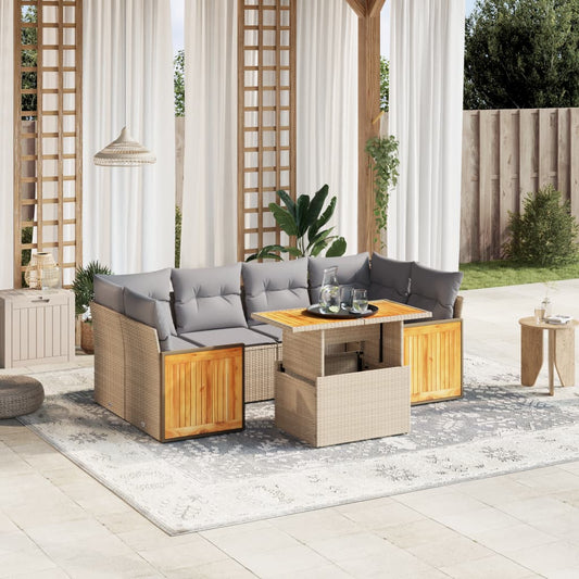 7-tlg. Garten-Sofagarnitur mit Kissen Beige Poly Rattan