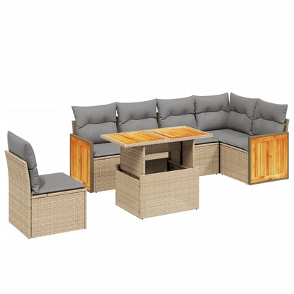 7-tlg. Garten-Sofagarnitur mit Kissen Beige Poly Rattan