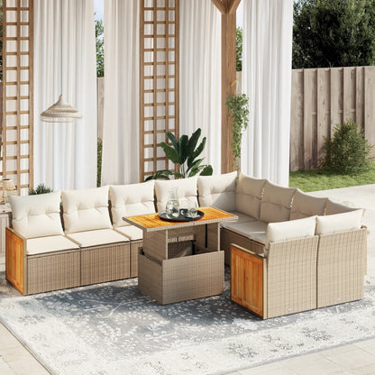 10-tlg. Garten-Sofagarnitur mit Kissen Beige Poly Rattan