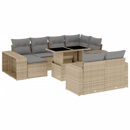 11-tlg. Garten-Sofagarnitur mit Kissen Beige Poly Rattan