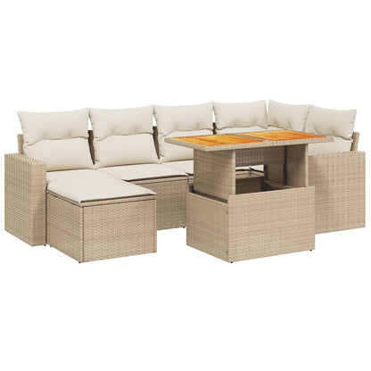 11-tlg. Garten-Sofagarnitur mit Kissen Beige Poly Rattan