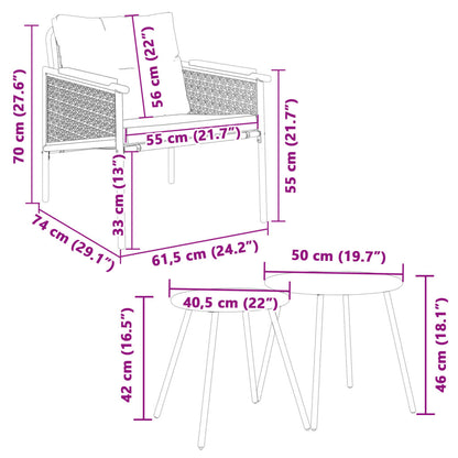 4-tlg. Balkonmöbel Set mit Kissen Schwarz Stahl