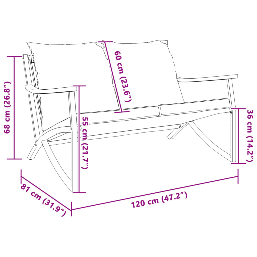 Gartenbank mit Kissen 120 cm Schwarz Stahl