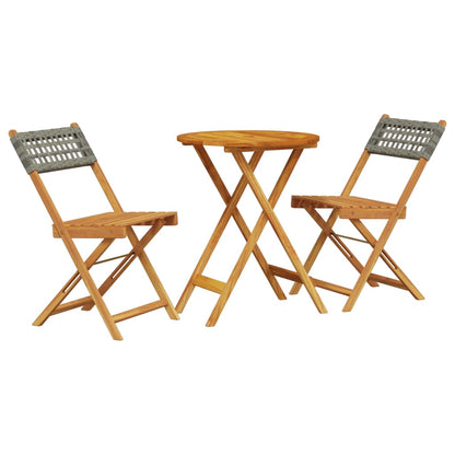 3-tlg. Bistro-Set Grau Poly Rattan und Massivholz