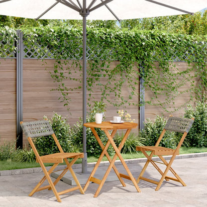 3-tlg. Bistro-Set Grau Poly Rattan und Massivholz