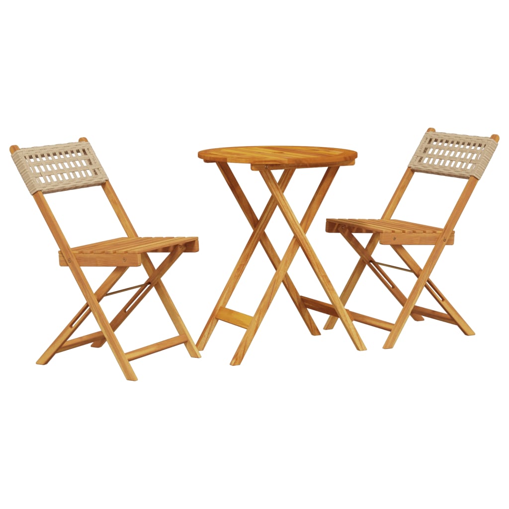 3-tlg. Bistro-Set Beige Poly Rattan und Massivholz