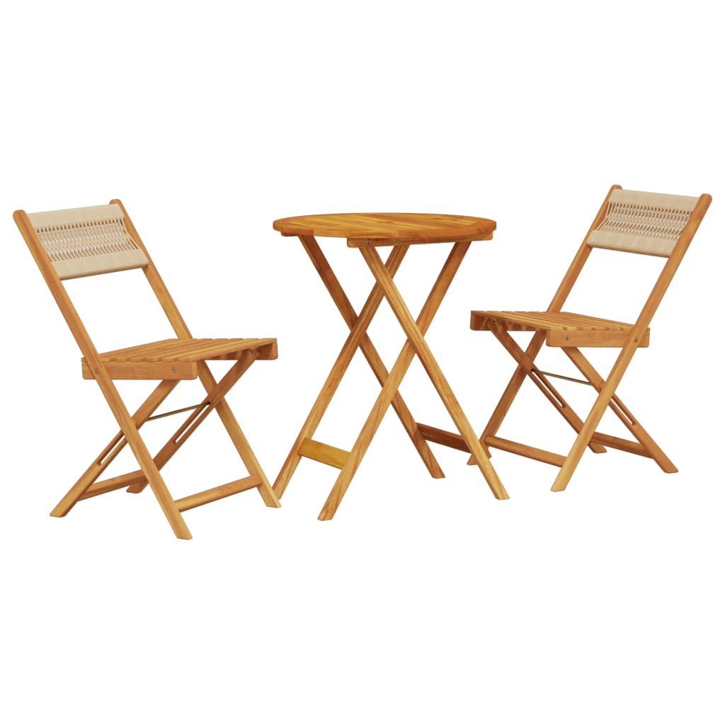 3-tlg. Bistro-Set Beige Polypropylen und Massivholz