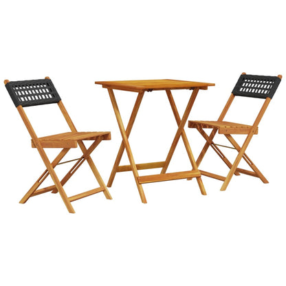 3-tlg. Bistro-Set Schwarz Poly Rattan und Massivholz