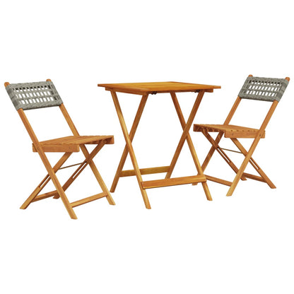 3-tlg. Bistro-Set Grau Poly Rattan und Massivholz