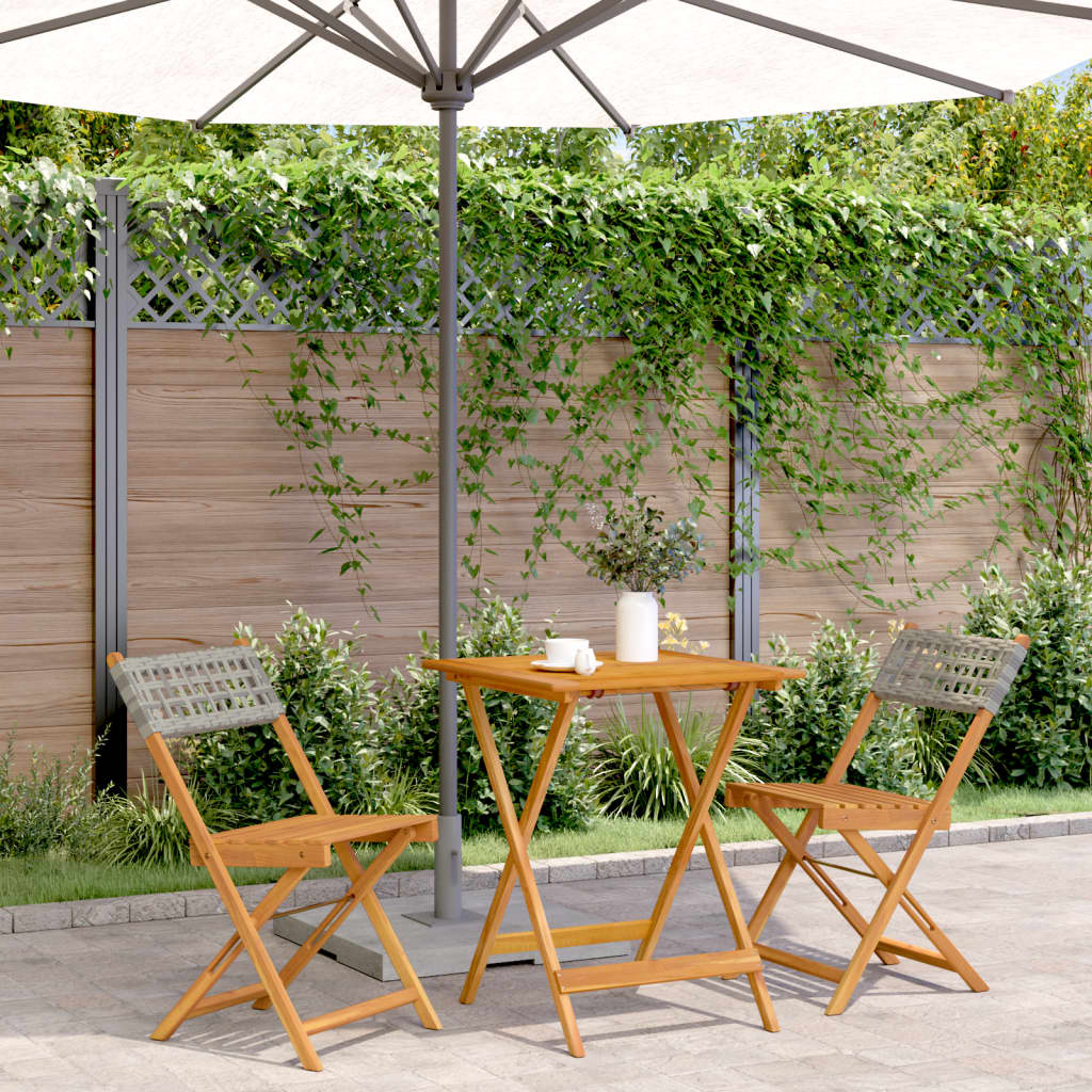 3-tlg. Bistro-Set Grau Poly Rattan und Massivholz