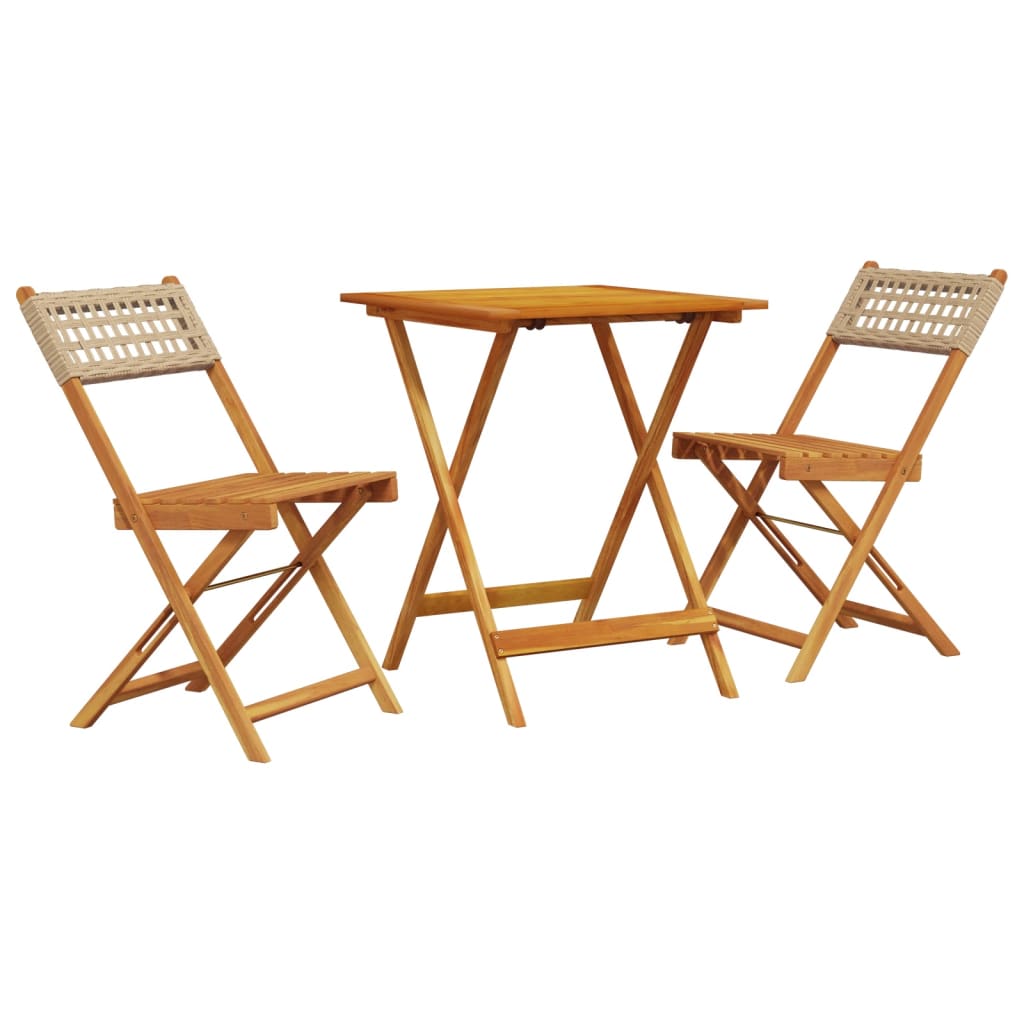 3-tlg. Bistro-Set Beige Poly Rattan und Massivholz