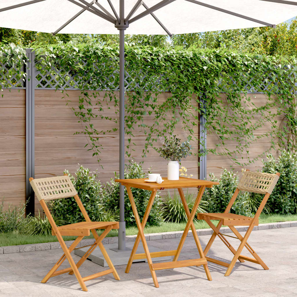 3-tlg. Bistro-Set Beige Poly Rattan und Massivholz