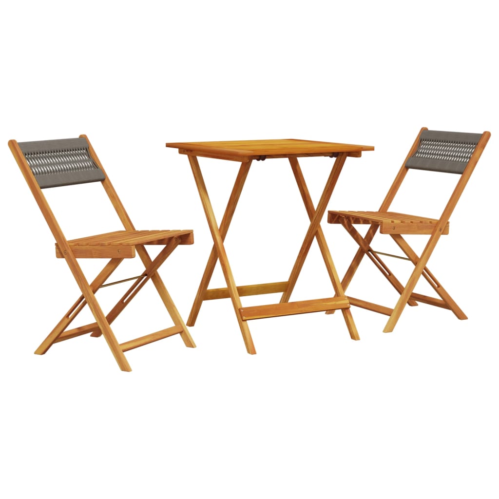 3-tlg. Bistro-Set Grau Polypropylen und Massivholz