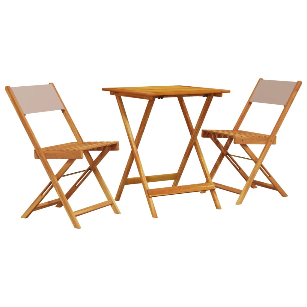 3-tlg. Bistro-Set Taupe Stoff und Massivholz