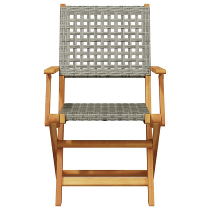 3-tlg. Bistro-Set Grau Poly Rattan und Massivholz