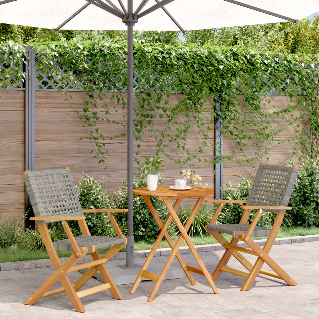 3-tlg. Bistro-Set Grau Poly Rattan und Massivholz