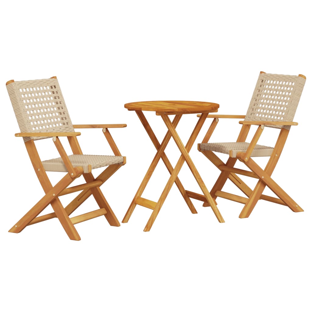 3-tlg. Bistro-Set Beige Poly Rattan und Massivholz