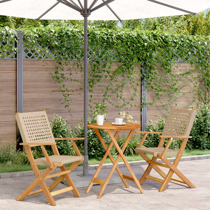 3-tlg. Bistro-Set Beige Poly Rattan und Massivholz