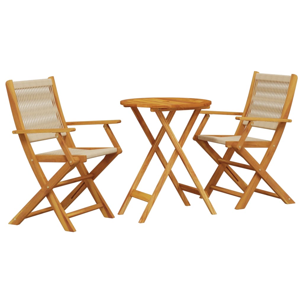 3-tlg. Bistro-Set Beige Polypropylen und Massivholz