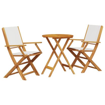 3-tlg. Bistro-Set Cremeweiß Stoff und Massivholz