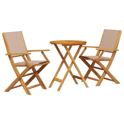 3-tlg. Bistro-Set Taupe Stoff und Massivholz