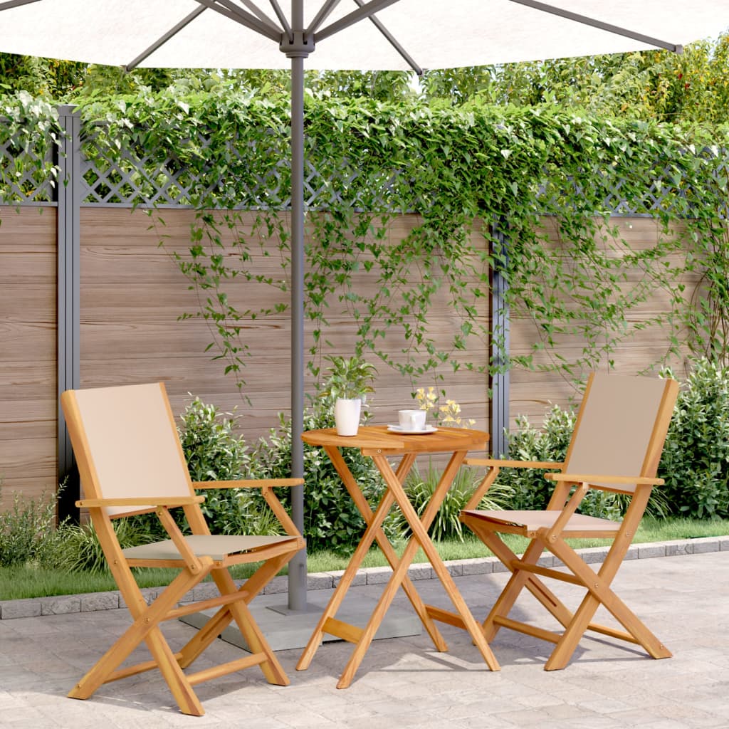 3-tlg. Bistro-Set Beige Stoff und Massivholz