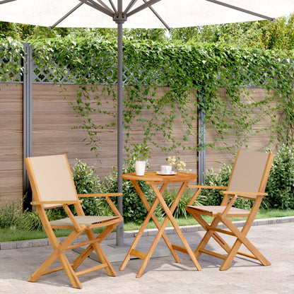 3-tlg. Bistro-Set Beige Stoff und Massivholz