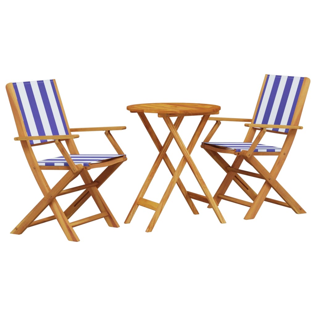 3-tlg. Bistro-Set Blau und Weiß Stoff und Massivholz