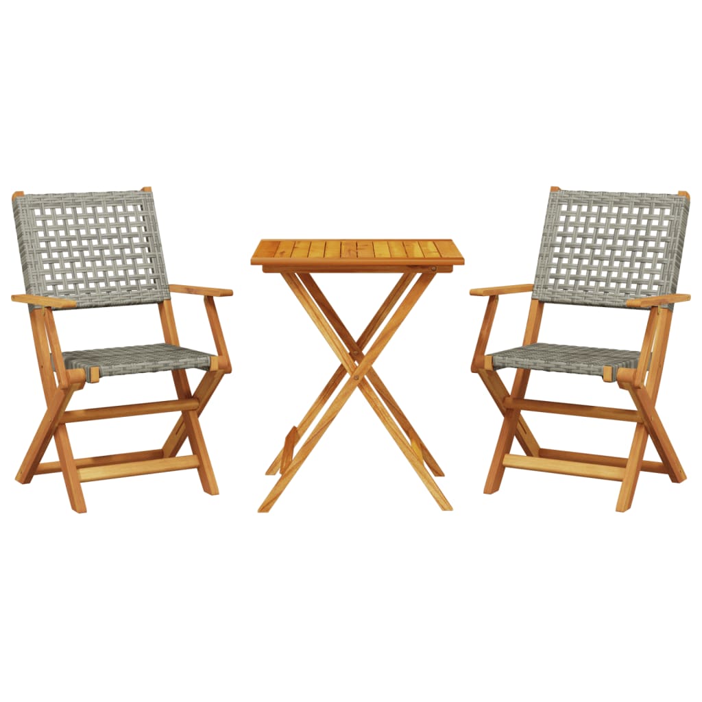 3-tlg. Bistro-Set Grau Poly Rattan und Massivholz