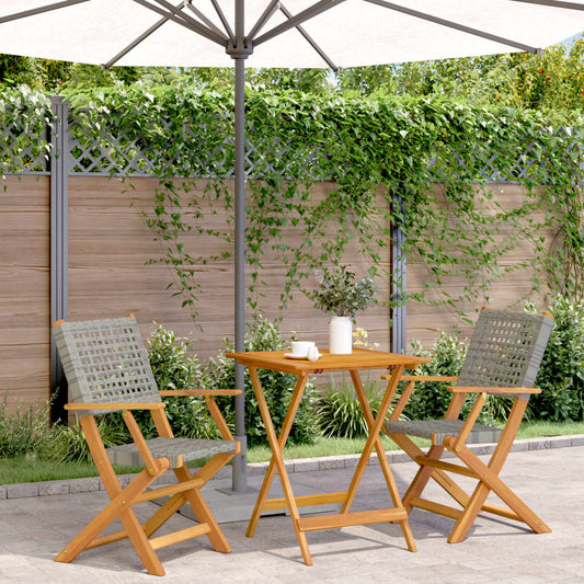 3-tlg. Bistro-Set Grau Poly Rattan und Massivholz