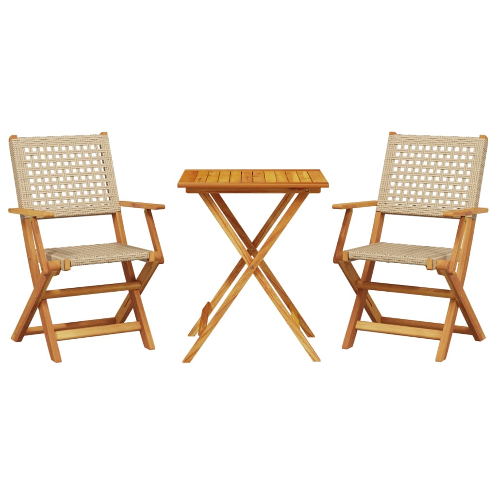 3-tlg. Bistro-Set Beige Poly Rattan und Massivholz