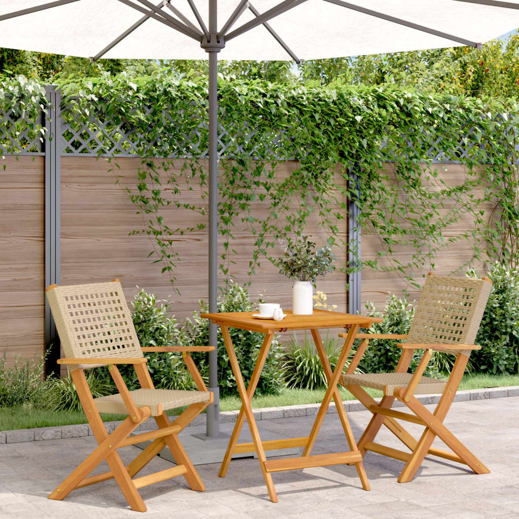 3-tlg. Bistro-Set Beige Poly Rattan und Massivholz