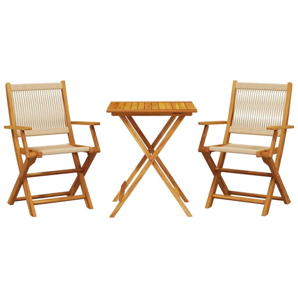 3-tlg. Bistro-Set Beige Polypropylen und Massivholz