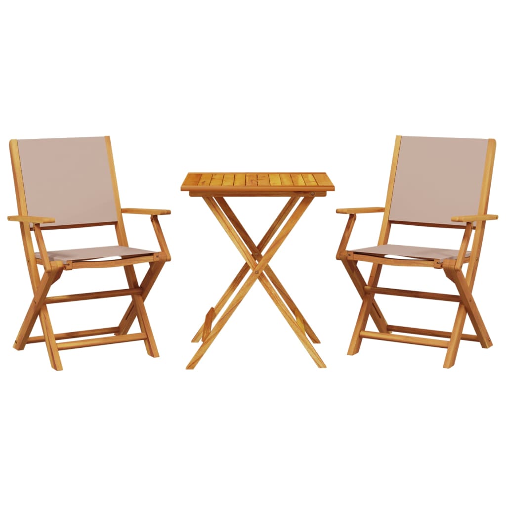 3-tlg. Bistro-Set Taupe Stoff und Massivholz