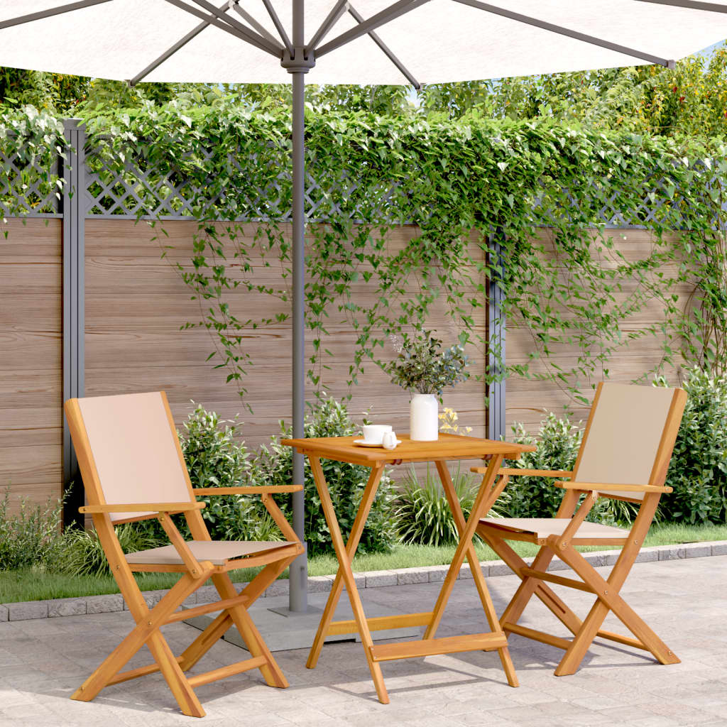 3-tlg. Bistro-Set Beige Stoff und Massivholz