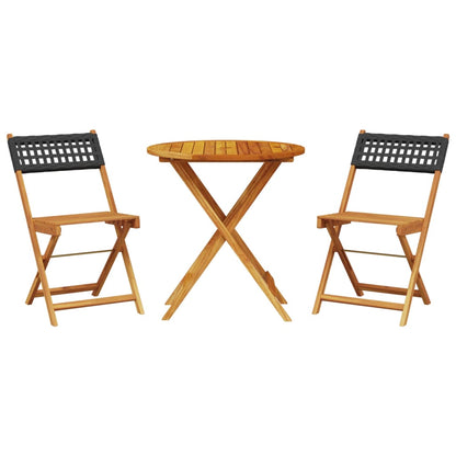 3-tlg. Bistro-Set Schwarz Poly Rattan und Massivholz