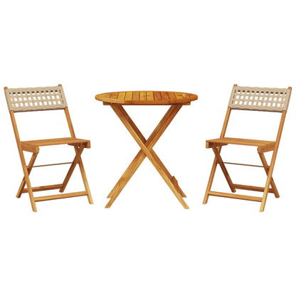 3-tlg. Bistro-Set Beige Poly Rattan und Massivholz