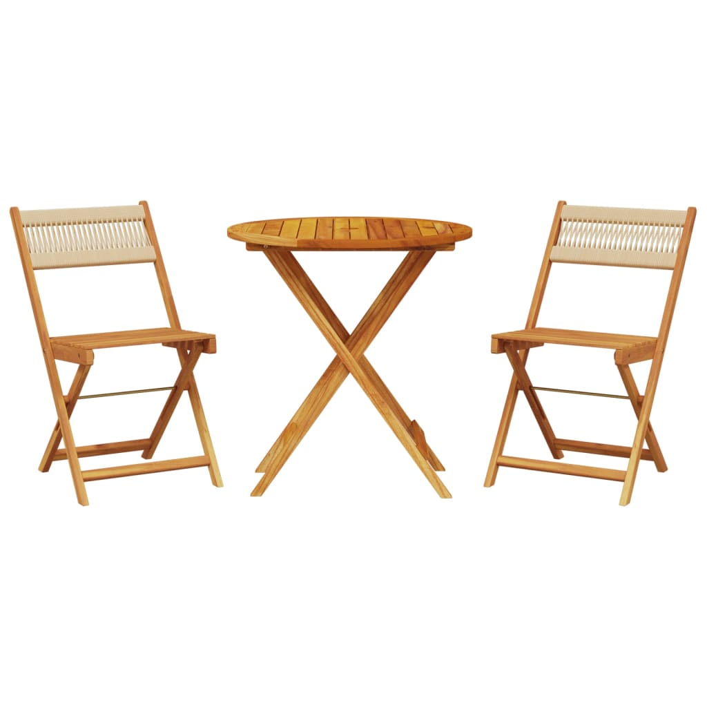 3-tlg. Bistro-Set Beige Polypropylen und Massivholz