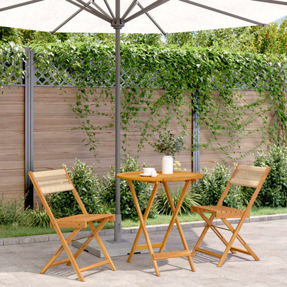 3-tlg. Bistro-Set Beige Polypropylen und Massivholz