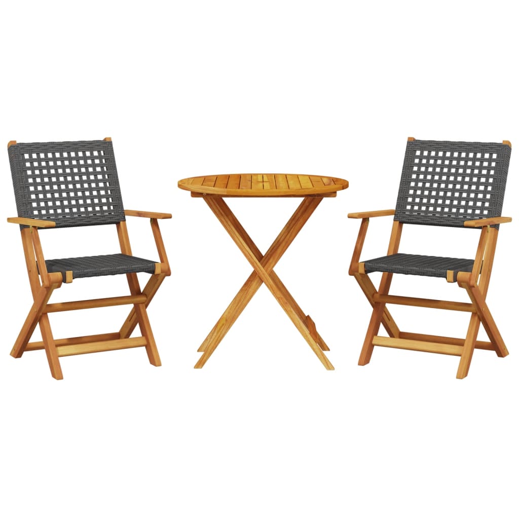 3-tlg. Bistro-Set Schwarz Poly Rattan und Massivholz