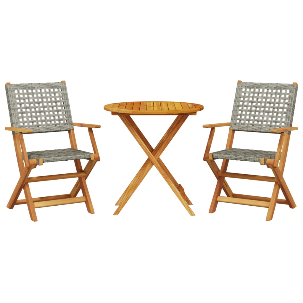 3-tlg. Bistro-Set Grau Poly Rattan und Massivholz